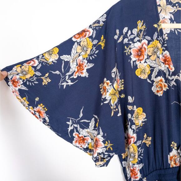 SEAFOLLY Mid Summer Maxi Beach Dress Swim Cover Up Navy Floral Women's Large - Picture 3 of 6